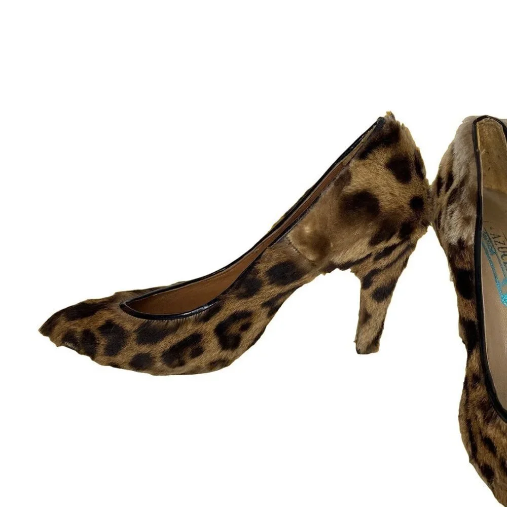 Handmade vintage genuine leopard skin pump heels women size‎ 8